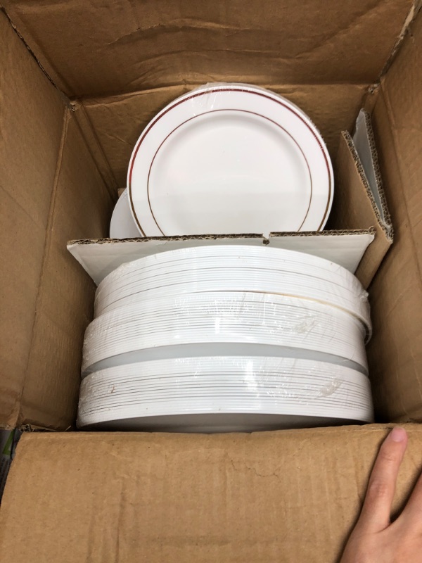 Photo 1 of FOCUSLINE 120 Piece Gold Plastic Plates, 60 Dinner Plates 10.25 Inch, 60 Salad Plates 7.5 Inch | Disposable Heavy Duty Plastic Plates for Parties Wedding