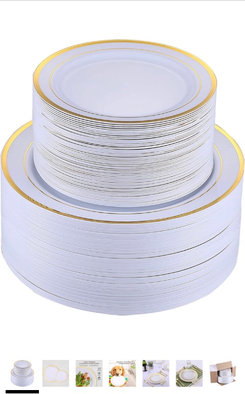 Photo 1 of FOCUSLINE 120 Piece Gold Plastic Plates, 60 Dinner Plates 10.25 Inch, 60 Salad Plates 7.5 Inch | Disposable Heavy Duty Plastic Plates for Parties Wedding