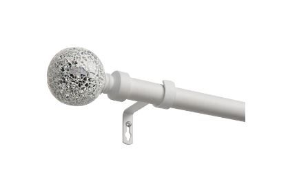 Photo 1 of Exclusive Home White Mosaic 66-in to 120-in Matte White Iron Single Curtain Rod with Finials