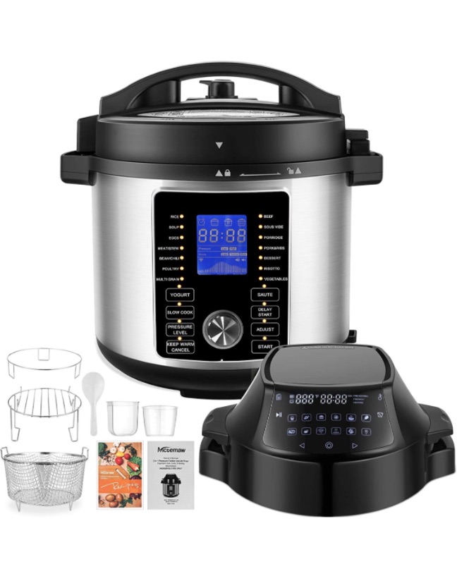 Photo 1 of 17-In-1 Pressure Cooker 6 Quart Electric Pressure Cooker Air Fryer Combo, 1500W Slow Cooker, Multicooker, Rice Cooker with Recipe Book, Nesting Broil Rack/Two Detachable Lids, Smart LED Touchscreen