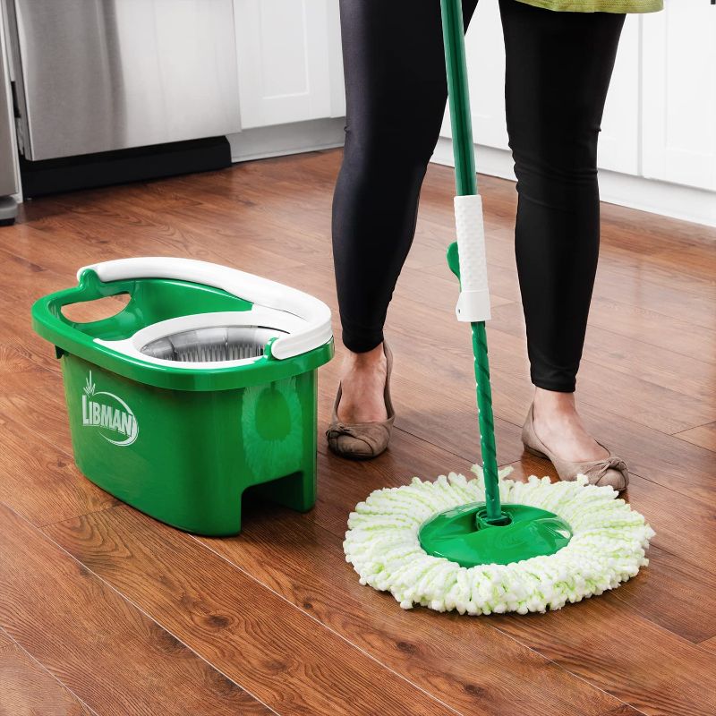 Photo 1 of Libman Tornado Spin Mop System Plus 1 Refill Head – Total Mopping System Includes Heavy Duty Microfiber Head, Sturdy Handle, and 1 Extra Replacement Mophead. Safe on All Hard Surfaces
