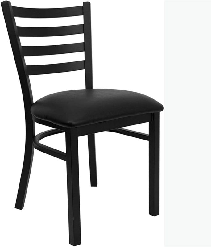 Photo 1 of **missing hardware, parts only**
2 pc Ladder Back Metal Chairs - Black Vinyl Seat