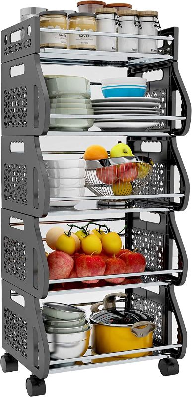 Photo 1 of Baboies 5 Tier Fruit Vegetable Basket, Stackable Storage Cart with Wheels, Produce Organizer Rack Shelf for Kitchen, Pantry, Onion, Potato
