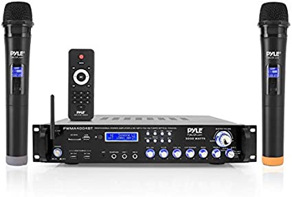 Photo 1 of Bluetooth Multi-Channel Hybrid Pre-Amplifier System - 3000W Home Audio Rack Mount Stereo Power Amplifier Receiver w/ Radio, USB, UHF, Dual Wireless Karaoke mic, Speaker Sound System - Pyle PWMA4004BT
