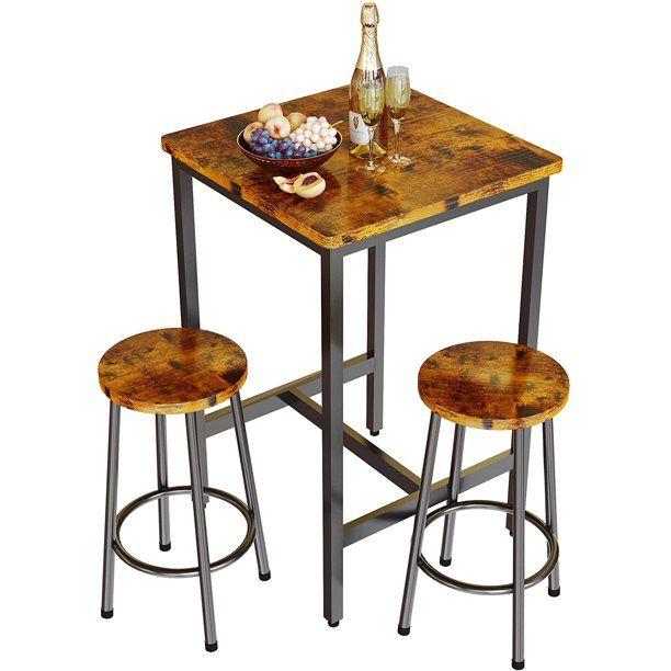 Photo 1 of ***SEE NOTE*** AWQM 3 Piece Dining Table Set, Industrial Bar Table with Stools, Square Pub Table Set for 2, Ideal for Breakfast Nook, Kitchen, Dining Room, Bedroom, Small Spaces - Rustic Brown
