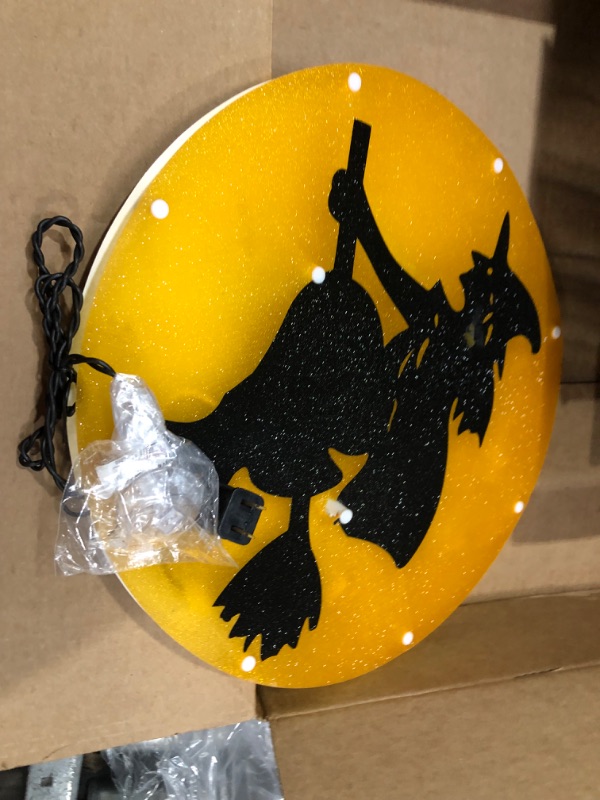 Photo 2 of 13.75" Lighted Witch on Broomstick Halloween Window Silhouette
