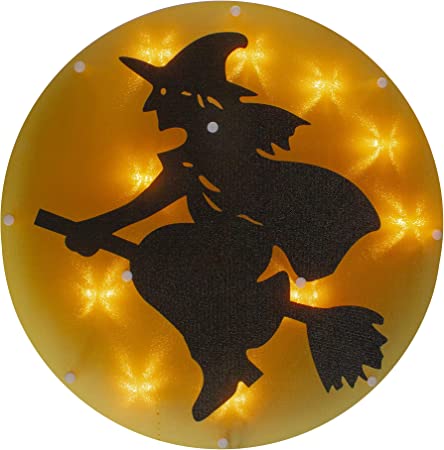 Photo 1 of 13.75" Lighted Witch on Broomstick Halloween Window Silhouette
