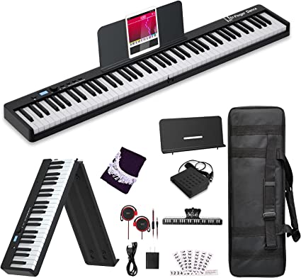 Photo 1 of Finger Dance Folding Piano Electric Piano Keyboard with Stand Full Size Upgrade Wood Grain Touch Sensitive 88 Keys Digital Piano with Bluetooth MIDI Portable Piano Keyboard for Beginners ?Deep Black?
