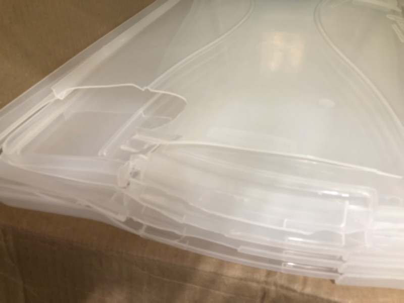 Photo 3 of **DAMAGED UNITS** Rubbermaid Cleverstore Clear Plastic Storage Bins with Lid, 95 Qt-4 Pack, 4 Count 95 Qt - 4 Pack