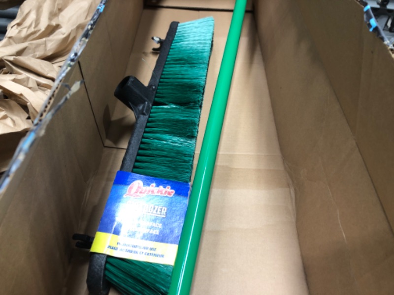 Photo 2 of Quickie Bulldozer Multi-surface Push Broom 24 inch, Green, Indoor and Outdoor Cleaning, Steel Handle, Professional-Grade, Sweep Jobsites/Sidewalks/Warehouse/Concrete/Asphalt/Wood (538) Multi Surface 24 Inch Standard