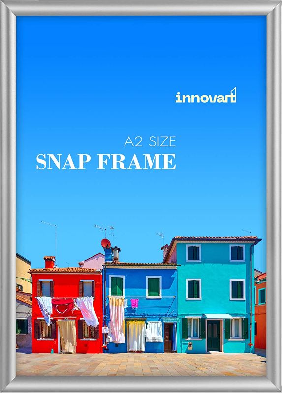 Photo 1 of INNOVART Aluminum Snap Frame for Poster 16” x 24”, Front Load Snap Frame Poster with PVC Protective Film for A2 Size, Metal Picture Frame Wall Mounting, Easy Open Aluminum Display Profile
