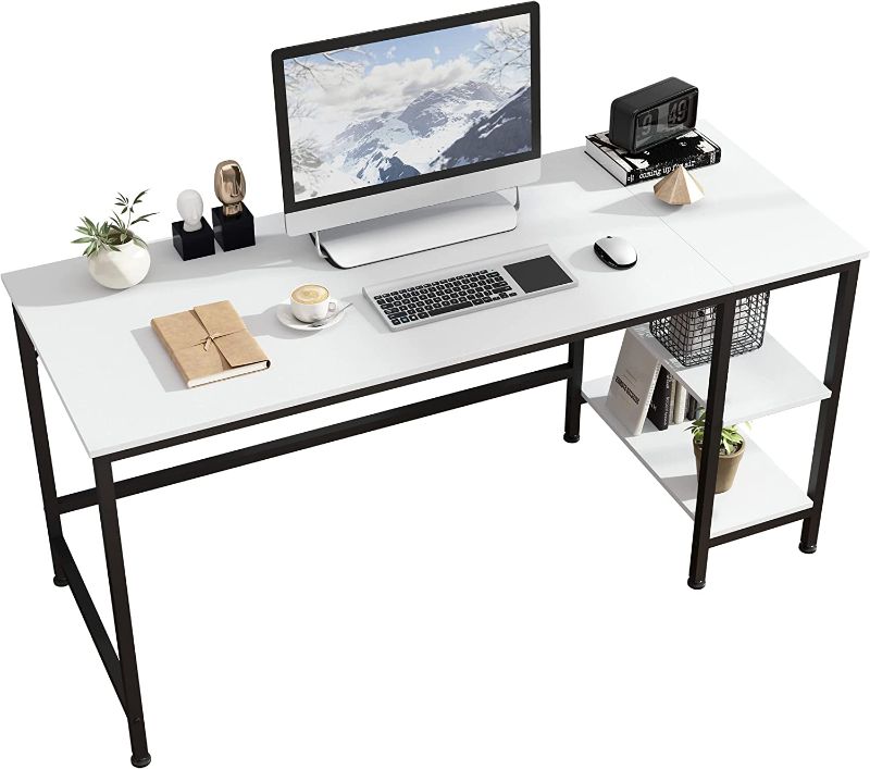 Photo 1 of JOISCOPE Home Office Computer Desk,Small Study Writing Desk with Wooden Storage Shelf,2-Tier Industrial Morden Laptop Table with Splice Board,60 inches(White)
