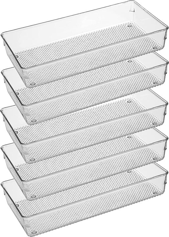 Photo 1 of 5 Pack Clear Plastic Drawer Organizer Tray Cutlery Utensil Makeups Drawer Silverware Organizers 12" X 6"
