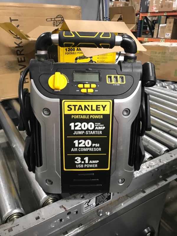 Photo 2 of STANLEY J5C09D Digital Portable Power Station Jump Starter: 1200 Peak/600 Instant Amps, 120 PSI Air Compressor, 3.1A USB Ports, Battery Clamps 1,200 Peak Amps