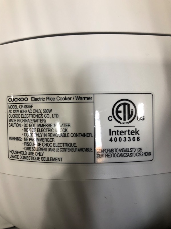 Photo 3 of CUCKOO CR-0675F | 6-Cup (Uncooked) Micom Rice Cooker | 13 Menu Options: Quinoa, Oatmeal, Brown Rice & More, Touch-Screen, Nonstick Inner Pot | White 6 CUP WHITE