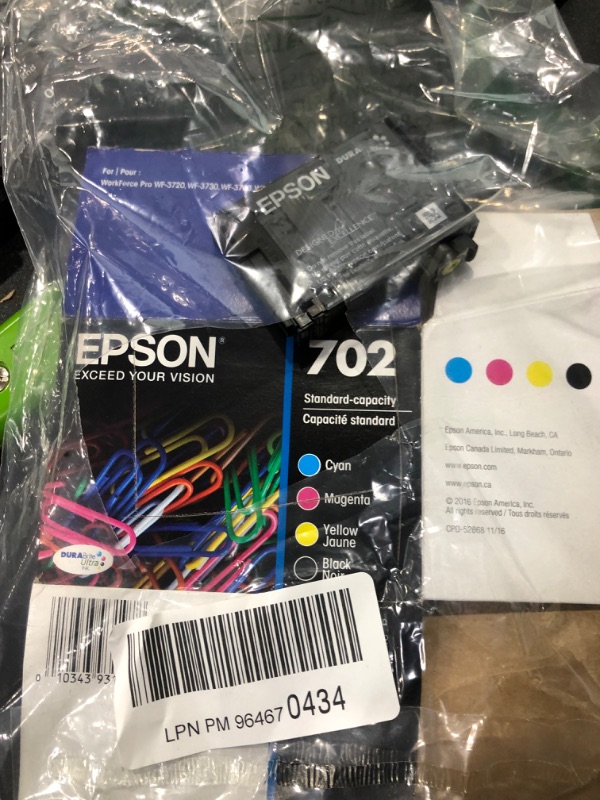 Photo 2 of Epson 702 Black C/M/Y 4pk Combo Ink Cartridges - Black Cyan Magenta Yellow (T702120-BCS)