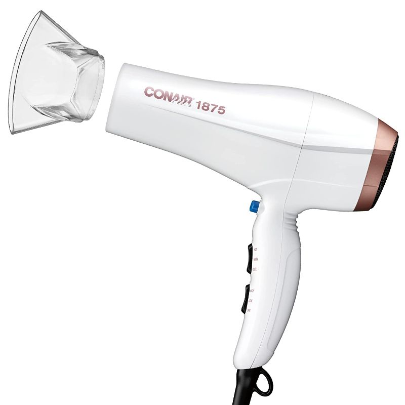 Photo 1 of Conair 1875 Watt Double Ceramic Hair Dryer with Ionic Conditioning, White/Rose Gold, Full Size
