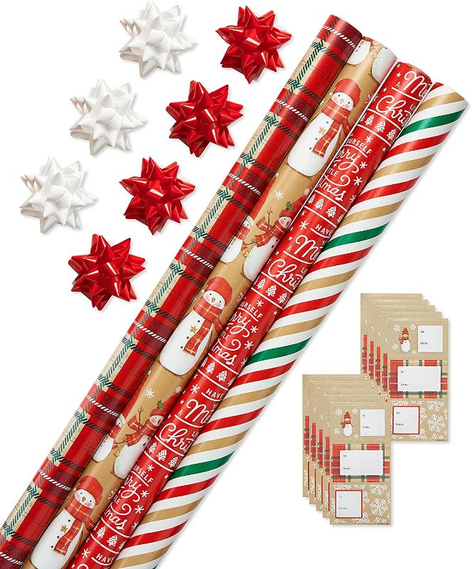 Photo 1 of American Greetings Christmas Wrapping Paper Kit - 4 Traditional Rolls with Gridlines, 7 Bows and 30 Gift Tags (41-Count, 120 sq. ft.)
