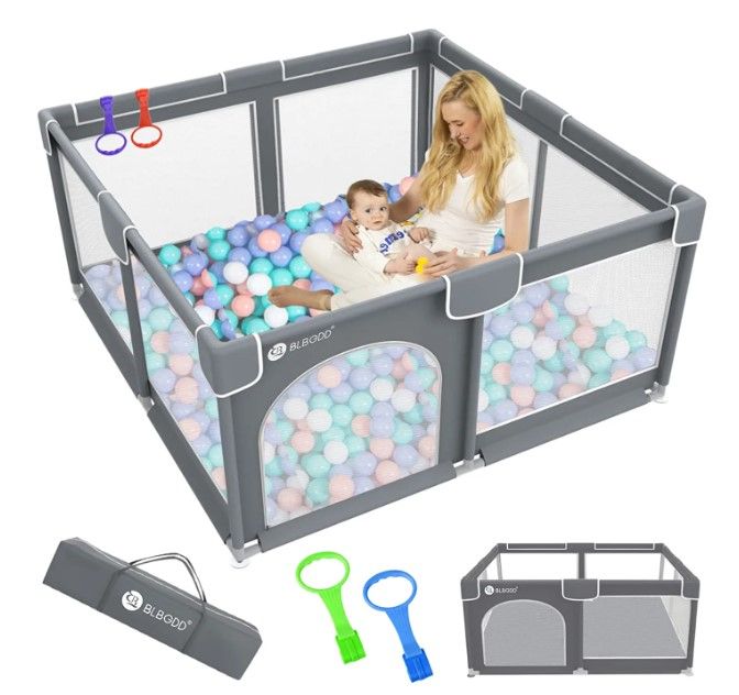 Photo 1 of ** MISSING CARRY BAG ** Baby Playpen,59"x 59"Playpen for Babies, Large Baby Play Yards Indoor Sturdy Safety Playpen for Toddlers,No Gaps Baby Fence Play Area?Baby Gate Playpen (Gray)
