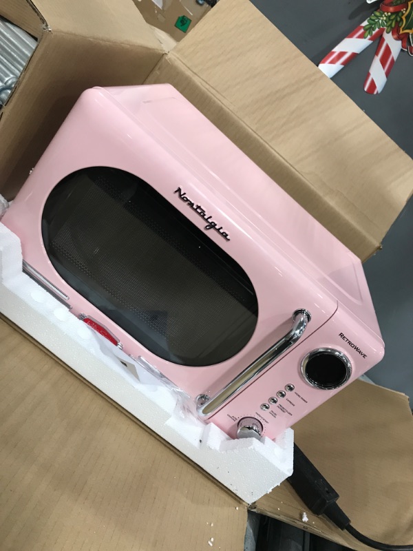 Photo 2 of **FOR PARTS ONLY** Nostalgia Retro Compact Countertop Microwave Oven, 0.7 Cu. Ft. 700-Watts with LED Digital Display, Child Lock, Easy Clean Interior, Pink Pink Microwave