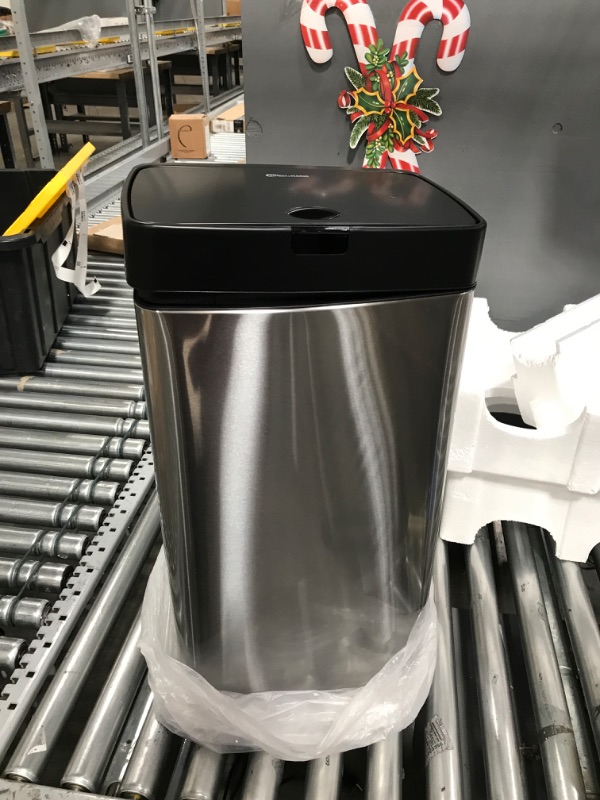 Photo 1 of ** BENT DAMAGED ** Simpli-Magic Sensor Trash Can Automatic Touchless Kitchen Garbage Bin, Stainless Steel, 13 Gallon