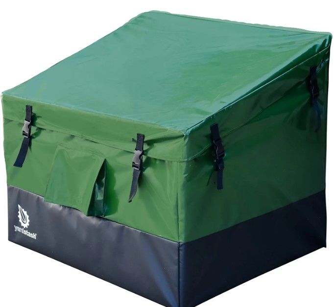 Photo 1 of ** UNKOWN SIZE ** YardStash Outdoor Storage Box (Waterproof) - Heavy Duty, Portable, All Weather Tarpaulin Deck Box - Protects from Rain, Wind, Sun & Snow - Perfect for the Boat, Yard, Patio, or Camping – M Green

