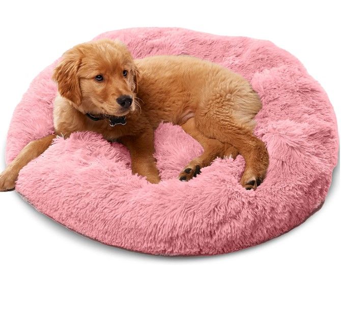 Photo 1 of ** DARK BLUE ** Active Pets Plush Calming Dog Bed, Donut Dog Bed for Small Dogs, Medium & Large, Anti Anxiety Dog Bed, Soft Fuzzy Calming Bed for Dogs & Cats, Comfy...

