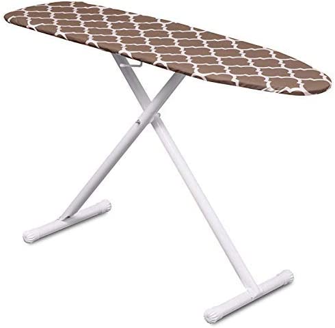 Photo 1 of Mabel Home T-Leg Adjustable Height Ironing Board with Light-Brown/White Patterned Cotton Cover, + Extra Cover