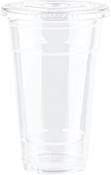 Photo 1 of [100 Sets - 24 oz] Plastic Cups With Lids Clear Cups, Disposable Cups With Lids | Ice Coffee Cups with Flat Lids
