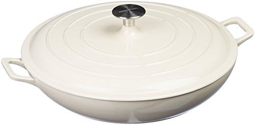 Photo 1 of Amazon Basics Enameled Cast Iron Covered Casserole Skillet - 3.3-Quart, White
