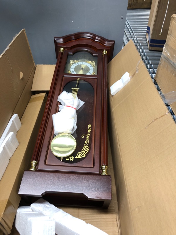 Photo 3 of Grandfather Clock with Adjustable Volume Digital Chime in Brown Red 33in