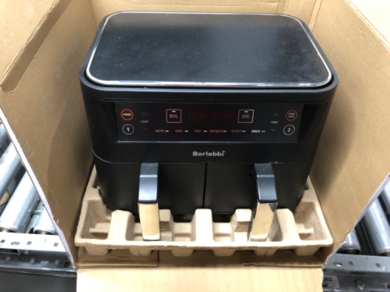 Photo 2 of Air Fryer, 8 Quart Dual Zone Air Fryers Oilless Cooker with 2 Independent Nonstick Frying Baskets, 6-in-1 Cooking Functions Airfryer, Black
