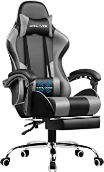 Photo 1 of GTPLAYER Gaming Chair, Computer Chair with Footrest and Lumbar Support, Height Adjustable Gaming Chair with 360°-Swivel Seat and Headrest for Office or Gaming (Gray)
