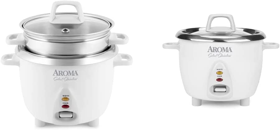 Photo 1 of Aroma Housewares 6-Cup (Cooked) / 1.2Qt, White & Select Stainless Rice Cooker & Warmer with Uncoated Inner Pot, 6-Cup(cooked) / 1.4Qt, ARC-753SG, White
