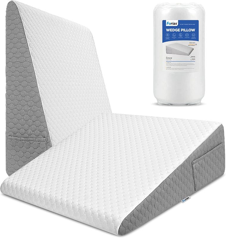 Photo 1 of Forias Wedge Pillow for Sleeping 7.5" Bed Wedge Pillow for After Surgery Triangle Pillow Wedge for Acid Reflux Gerd Snoring Bed Elevation, Air Layer Wedge Cover | Memory Foam Top-Only One Wedge Pillow
