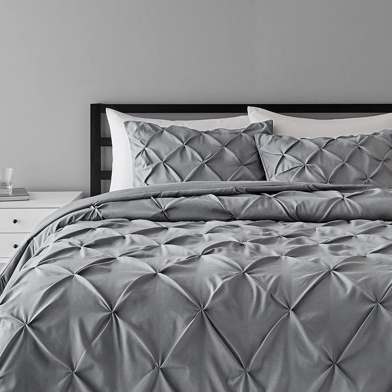 Photo 1 of Amazon Basics Pinch Pleat All-Season Down-Alternative Comforter Bedding Set - King, Dark Grey
