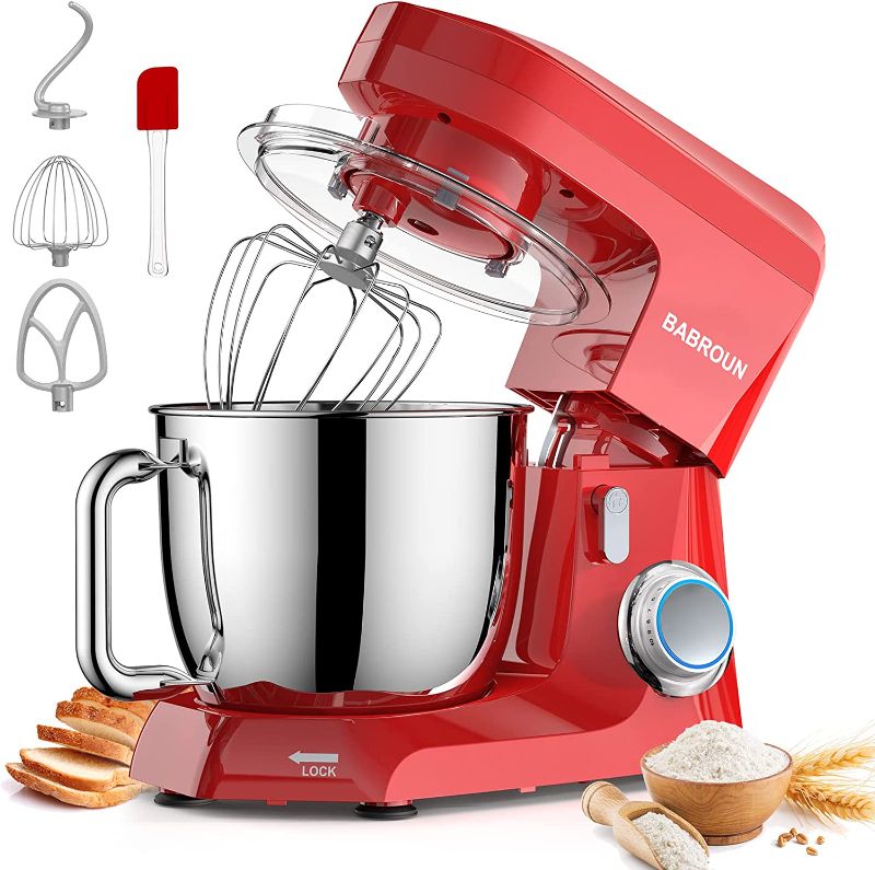 Photo 1 of BABROUN Stand Mixer, 500W 10+P Speed Compact Kitchen Electric Mixer with 4.8Qt Stainless Steel Mixing Bowl, Food Mixers with Flat Beater, Dough Hook, Whisk for Baking Bread, Cakes, and Cookies (Red)