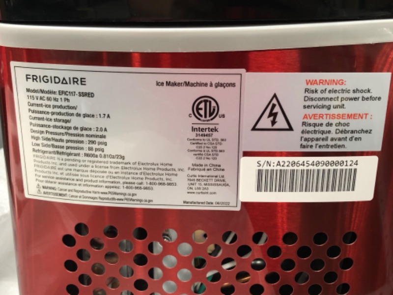 Photo 5 of Frigidaire EFIC117-SSRED-COM Stainless Steel Ice Maker, 26lb per day, RED STAINLESS