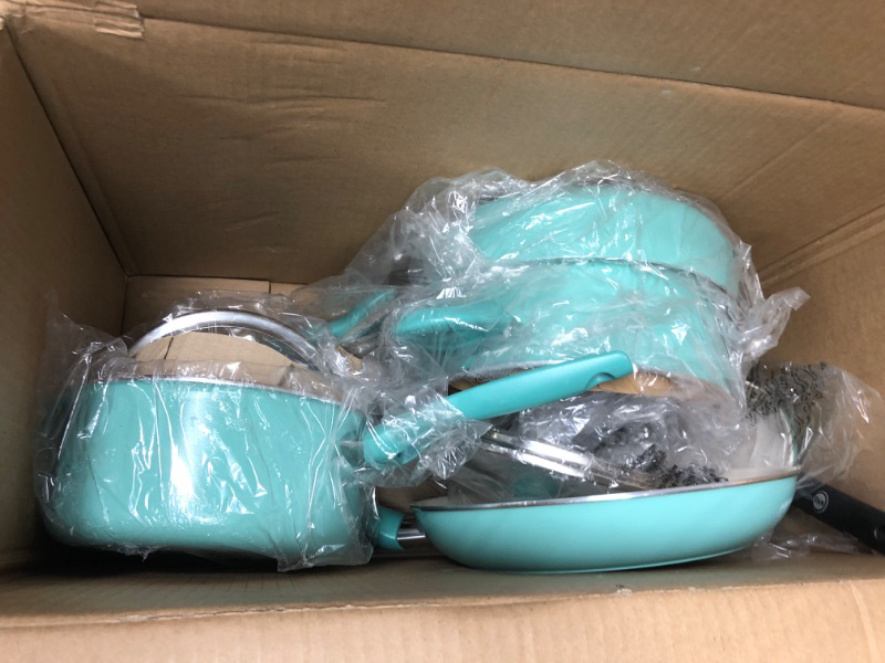 Photo 2 of GreenPan Rio Healthy Ceramic Nonstick 16 Piece Cookware Pots and Pans Set, PFAS-Free, Dishwasher Safe, Turquoise
