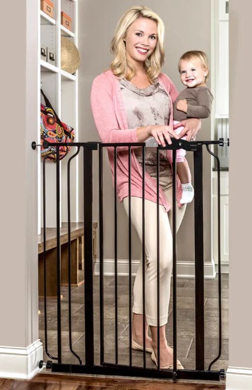 Photo 1 of Regalo Easy Step Extra Tall Walk Thru Baby Gate, Bonus Kit, Includes 4-Inch Extension Kit, 4 Pack of Pressure Mount Kit and 4 Pack of Wall Cups and Mounting Kit, Black
