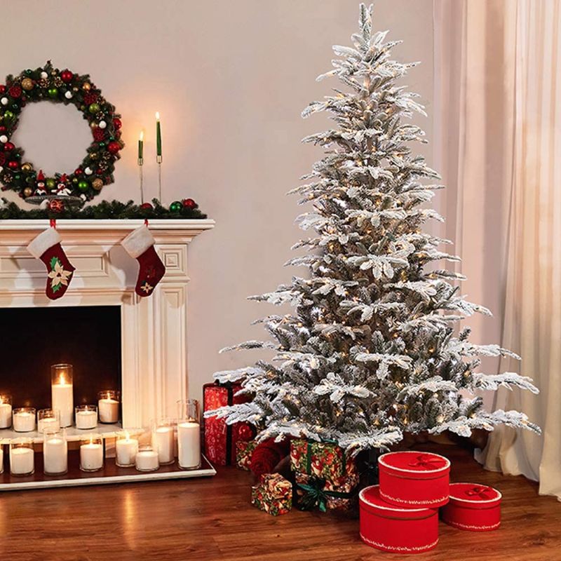 Photo 1 of 
Puleo International 7.5 Foot Pre-Lit Flocked Aspen Fir Artificial Christmas Tree with 700 UL Listed Clear Lights