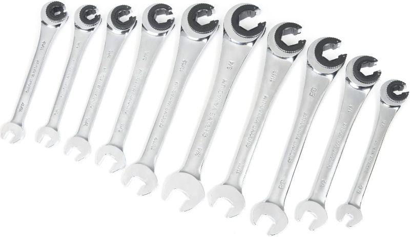 Photo 1 of Anbull Combination Ratcheting Wrench Set SAE with Open End, Tubing Ratchet Wrench Chrome Vanadium Steel 3/8'' 7/16'' 1/2'' 9/16'' 5/8'' 11/16'' 5/16'' 11/32'' 19/32'' 3/4'' 10PCS
