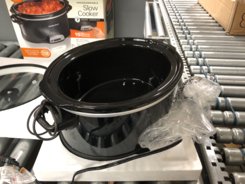 Photo 7 of **used**
Hamilton Beach Programmable Slow Cooker with Three Temperature Settings, 7-Quart + Lid Latch Strap, Black & 4-Quart Programmable Slow Cooker With Dishwasher-Safe Crock and Lid, Silver (33443)