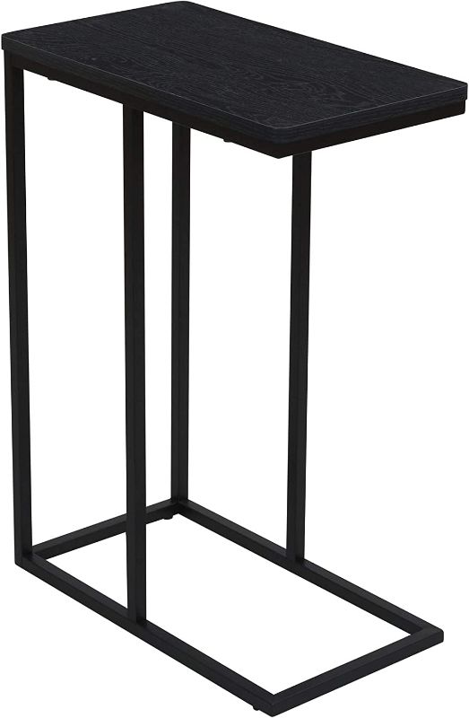 Photo 1 of Household Essentials Industrial Narrow End Table | Metal C Shaped Frame and Rectangle Faux Wood Grain Top, Black Onyx
