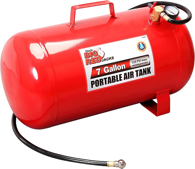 Photo 1 of BIG RED T88007 Torin Portable Horizontal Air Tank with 36" Hose, 7 Gallon Capacity, Red
