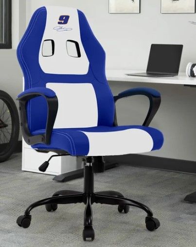 Photo 1 of White/Blue Office Chair PC Gaming Chair Cheap Desk Chair Ergonomic PU Leather Executive Computer Chair Lumbar Support For Home Office (Part number: NASCAR-SV61-D9)
