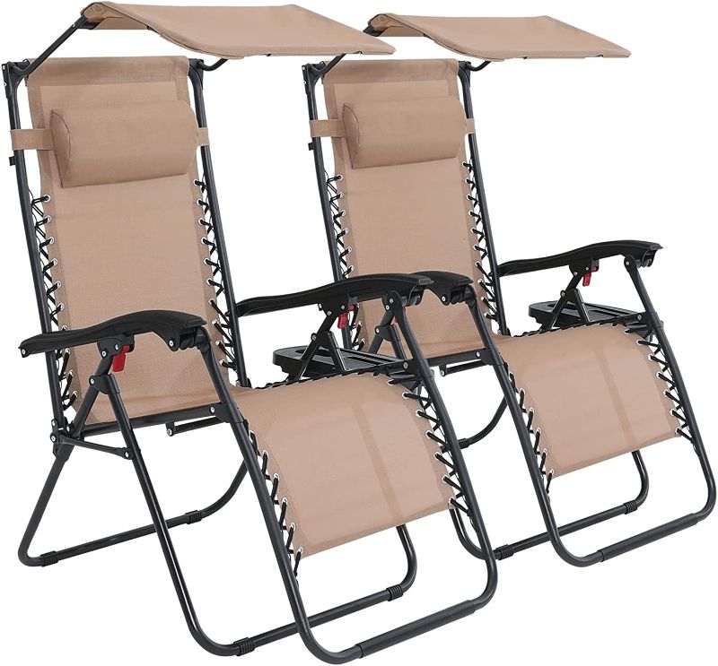 Photo 1 of KEPLIN Zero Gravity Chairs Set of 2 with Canopy - Made of Textoline I Heavy Duty Lounger for Garden I Patio Sun Loungers I Folding Reclining Chairs ()
