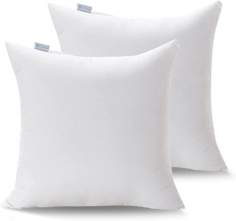 Photo 1 of Acanva Decorative Throw Pillow Inserts for Sofa, Bed, Couch and Chair, Square Euro Sham Form Stuffer with Premium Polyester Microfiber, 2 Count (Pack of 1), White
