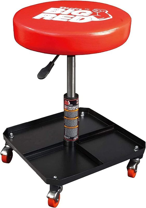 Photo 1 of BIG RED TR6350 Torin Rolling Pneumatic Creeper Garage/Shop Seat: Padded Adjustable Mechanic Stool with Tool Tray Storage, Red Large
