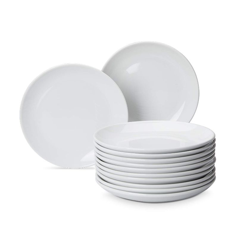 Photo 1 of AmazonCommercial 12-Piece Porcelain, 9 Inch Coupe Dinner Plate Set, White
